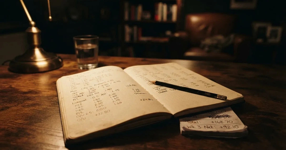 Ein aufgeschlagenes Notizbuch mit handschriftlichen Zahlenreihen und ein Bleistift liegen neben einem Taschenrechner auf einem Schreibtisch.